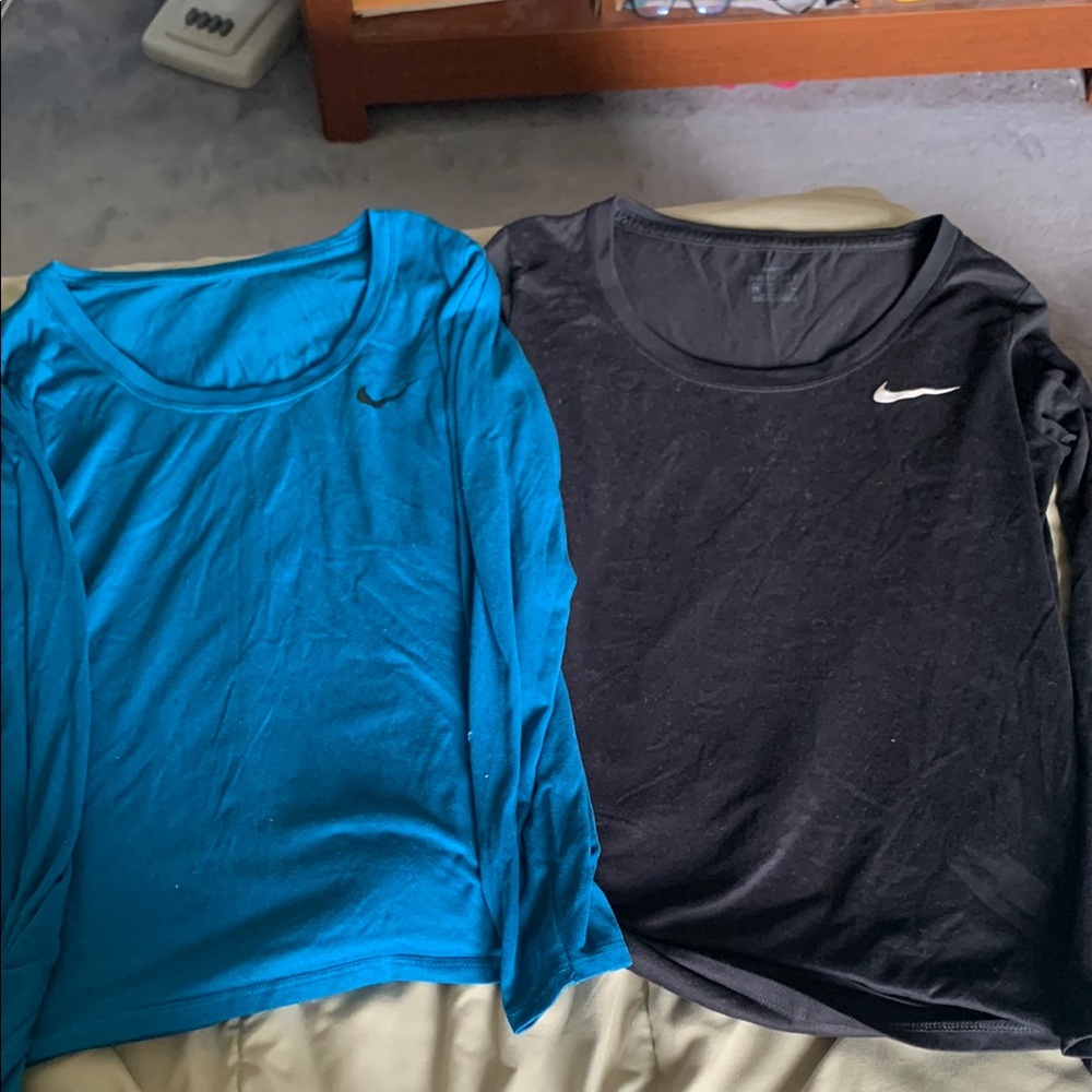 Nike Teal and Black Long Sleeve Tops